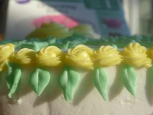 Leaves and Rosette Detail on my final cake for the the Wilton Cake Decorating Basics Course. Was the class worth the cost?